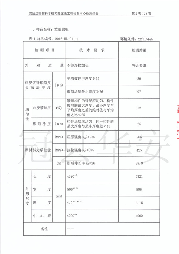 三波噴塑波形護欄闆檢測報告 三波噴塑波形護欄闆檢測報告