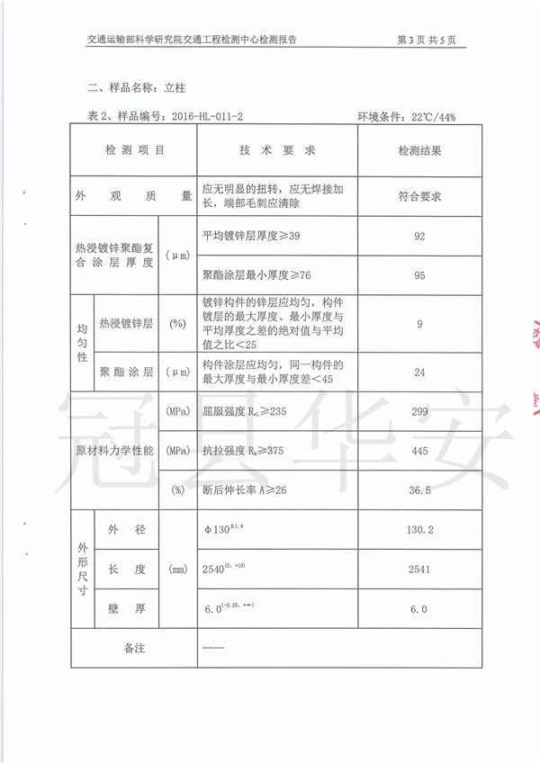 三波噴塑波形護欄闆檢測報告 三波噴塑波形護欄闆檢測報告